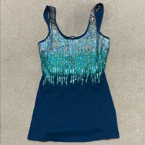 Express Blue and Silver Sequin Tank Top